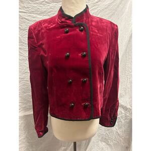 Vintage 1980s Jaeger Cherry Red Velvet Bellhop Tuxedo Style Jacket